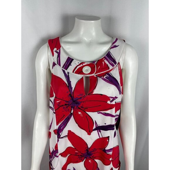 NEW Signature by Sangria Sheath Dress 12 Sleeveless Red White Floral Tropical - Picture 4 of 7